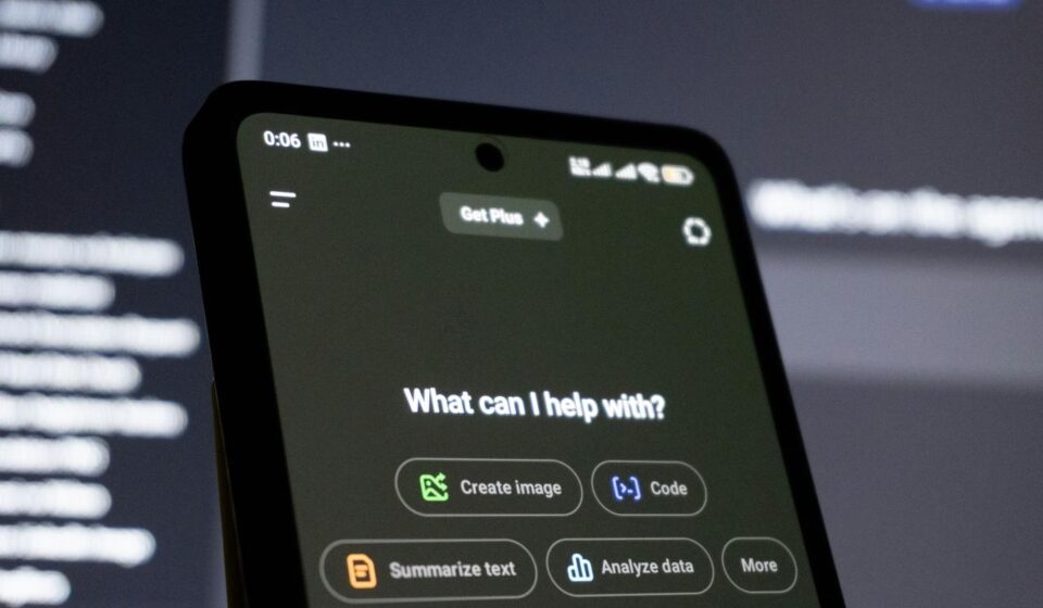 Smartphone screen displays ai chatbot interface