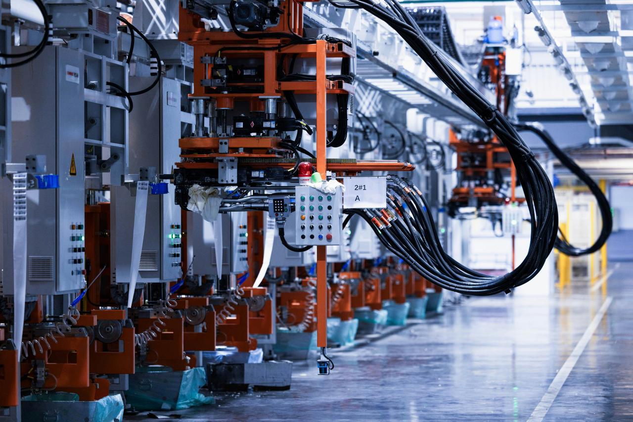 a line of electrical equipment in a factory